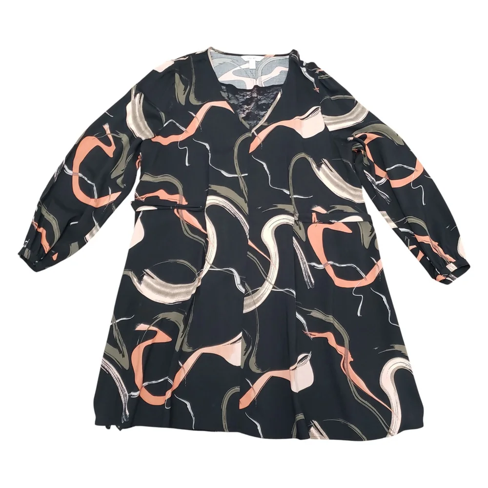 Nine West Long Sleeve Abstract Print Dress Black Pink XL - Picture 3 of 5